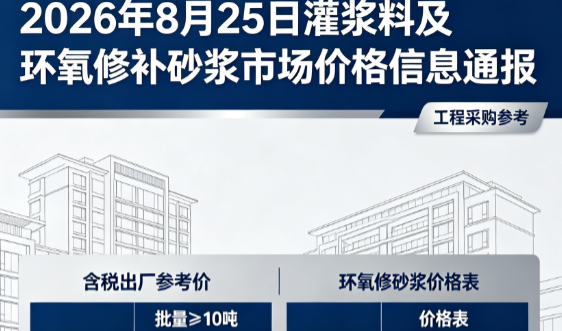 桦甸2026年8月25日灌浆料及环氧修补砂浆市场价格信息通报
